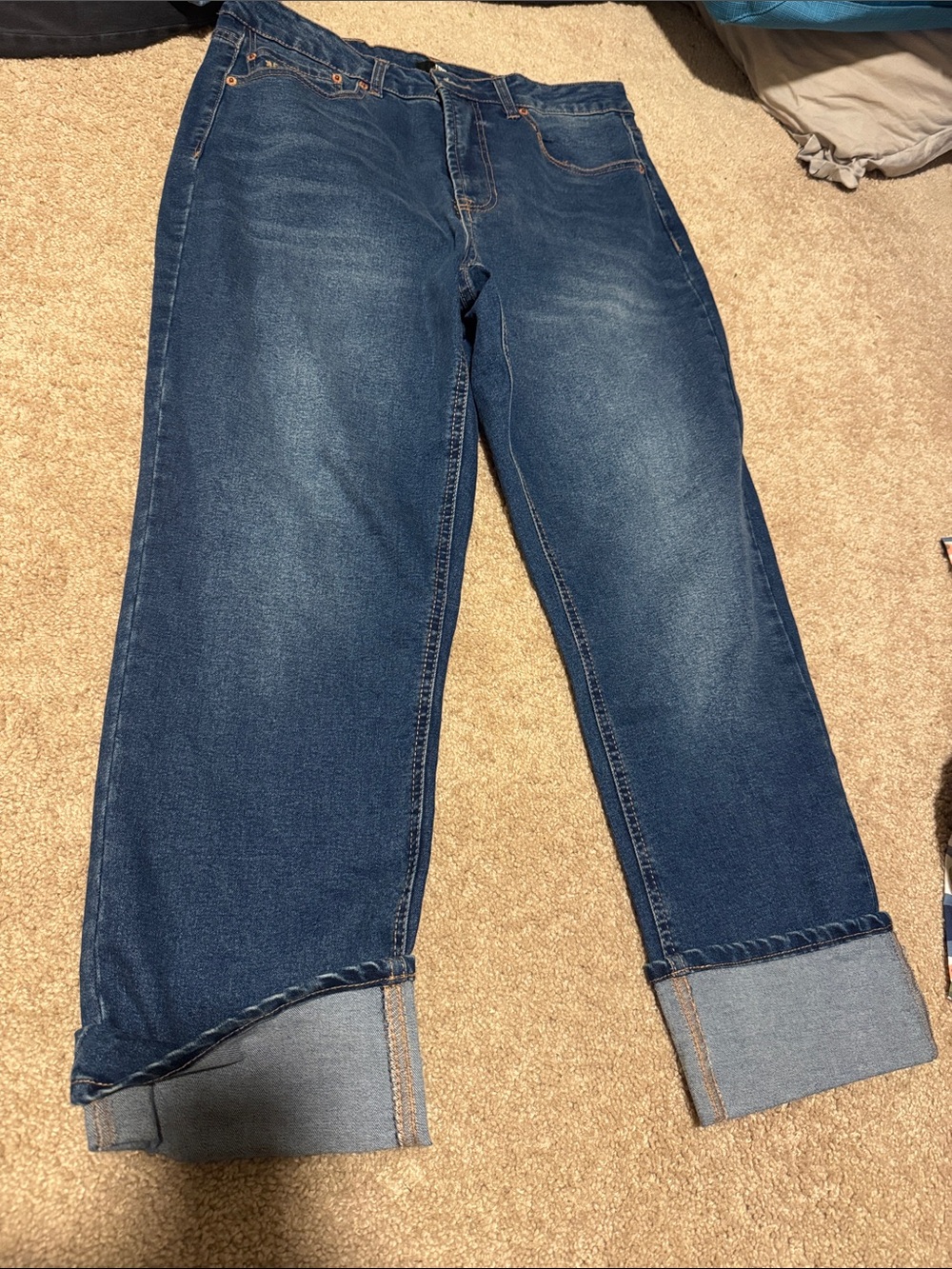 Frye Dark Blue Boyfriend Jeans with Rolled Cuffs